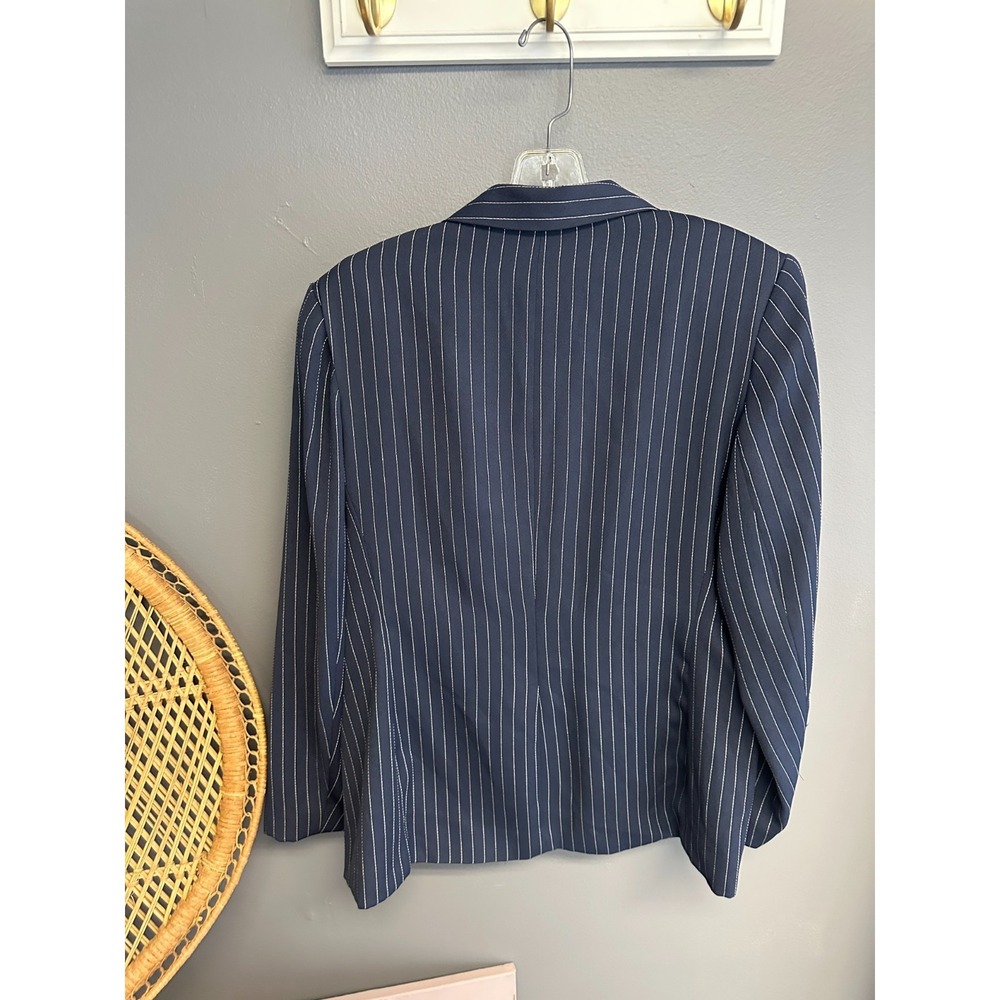 Vintage 90s That's Me Women's Size 12 Blazer Navy Pinstripe Boxy Career Jacket - Picture 4 of 5